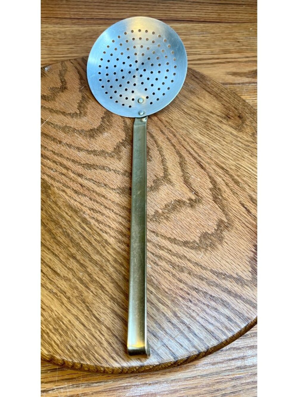 Vintage Copper Skimmer/ Strainer with Long Brass Handle - Picture 4 of 10